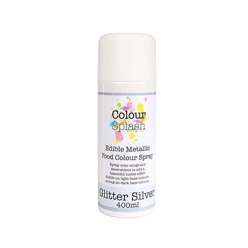 Colour Splash Edible Food Colour Spray Sparkle 400ml - Metallic Glitter Silver