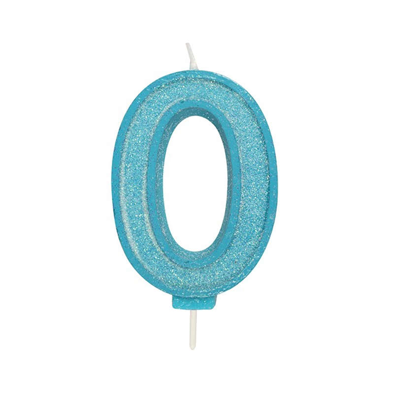 Culpitt Sparkle Numeral Candle - Number 0 - Blue - 70mm - Birthday Cake Candles