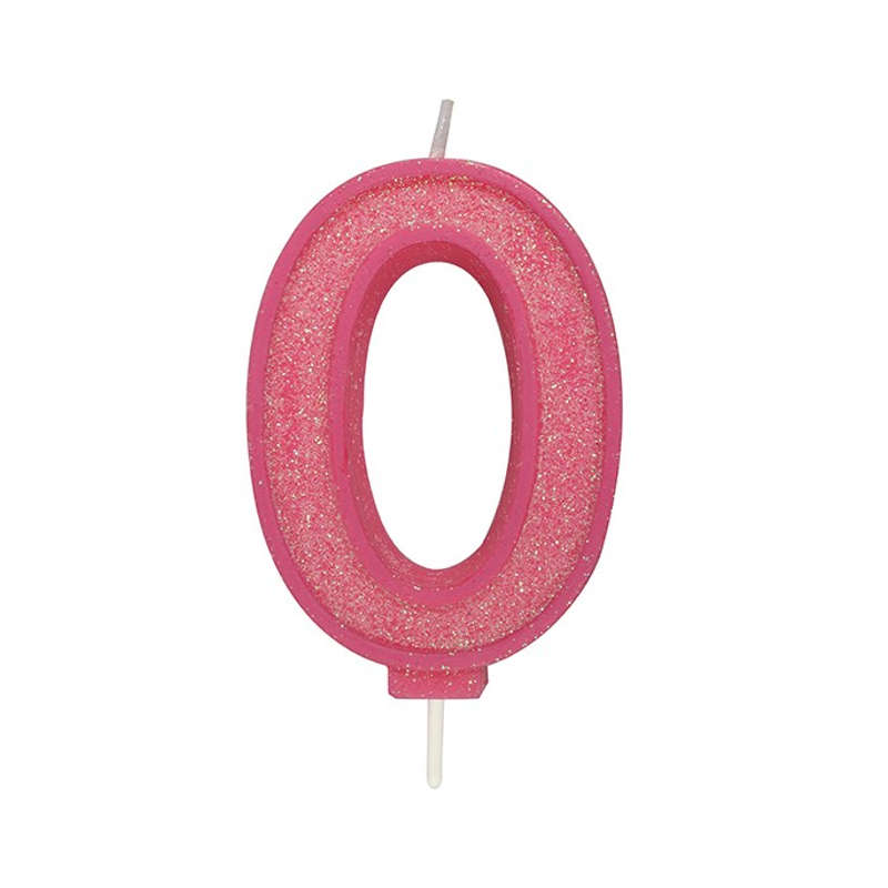 Culpitt Sparkle Numeral Candle - Number 0 - Pink - 70mm - Birthday Cake Candles