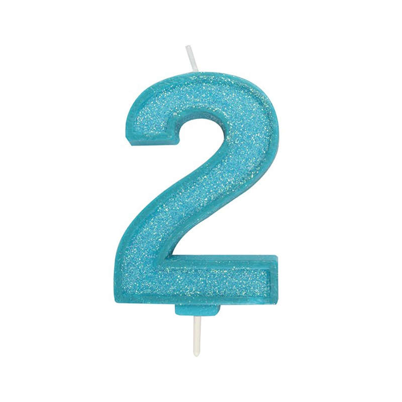 Culpitt Sparkle Numeral Candle - Number 2 - Blue - 70mm - Birthday Cake Candles