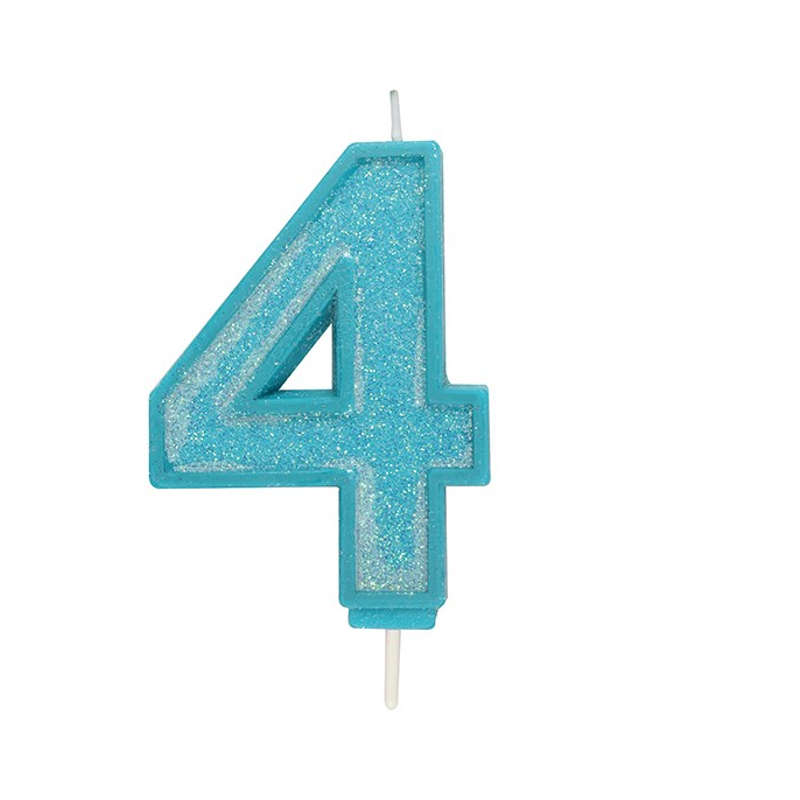 Culpitt Sparkle Numeral Candle - Number 4 - Blue - 70mm - Birthday Cake Candles