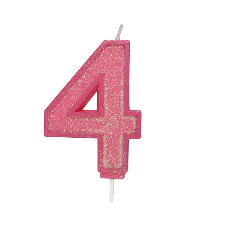 Culpitt Sparkle Numeral Candle - Number 4 - Pink - 70mm - Birthday Cake Candles