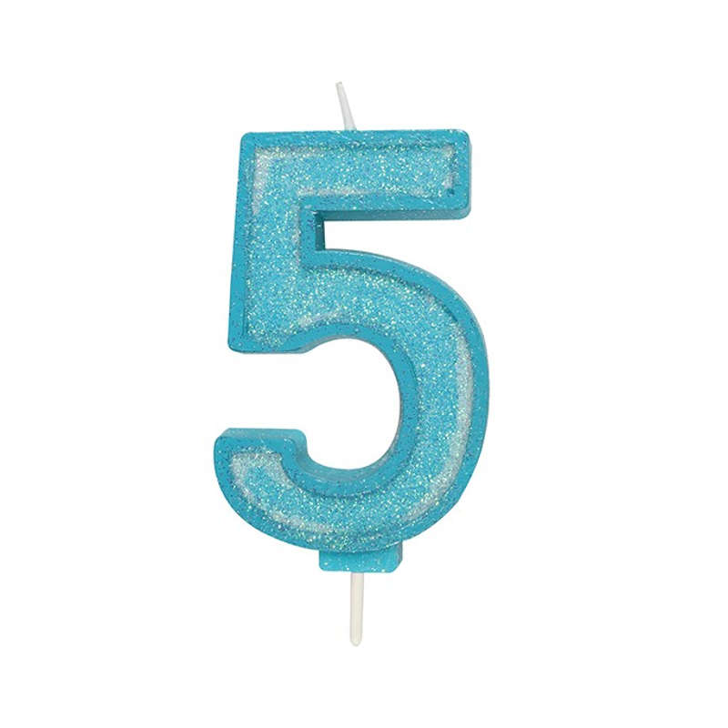 Culpitt Sparkle Numeral Candle - Number 5 - Blue - 70mm - Birthday Cake Candles