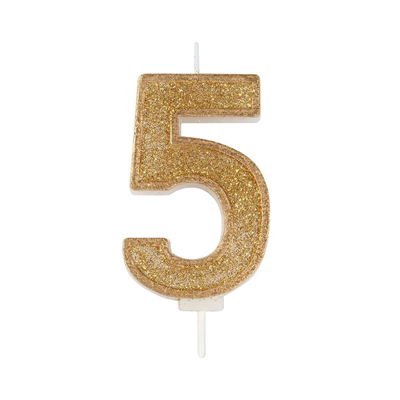 Culpitt Sparkle Numeral Candle - Number 5 - Gold - 70mm - Birthday Cake Candles
