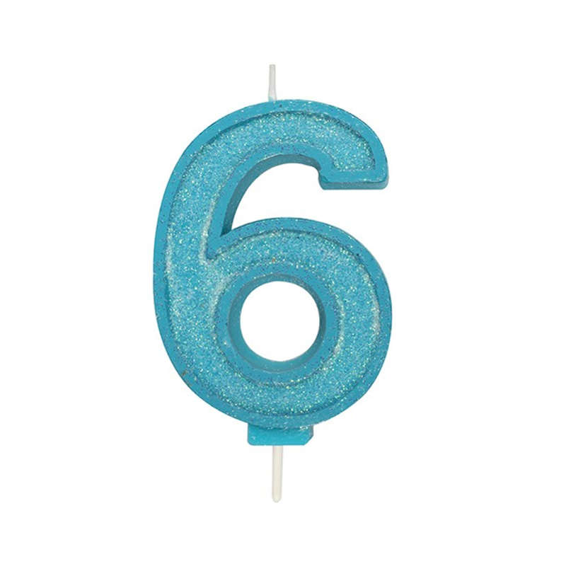 Culpitt Sparkle Numeral Candle - Number 6 - Blue - 70mm - Birthday Cake Candles