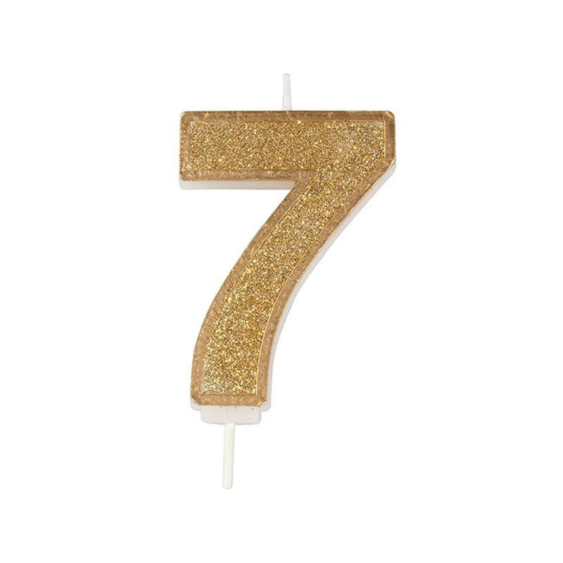 Culpitt Sparkle Numeral Candle - Number 7 - Gold - 70mm - Birthday Cake Candles