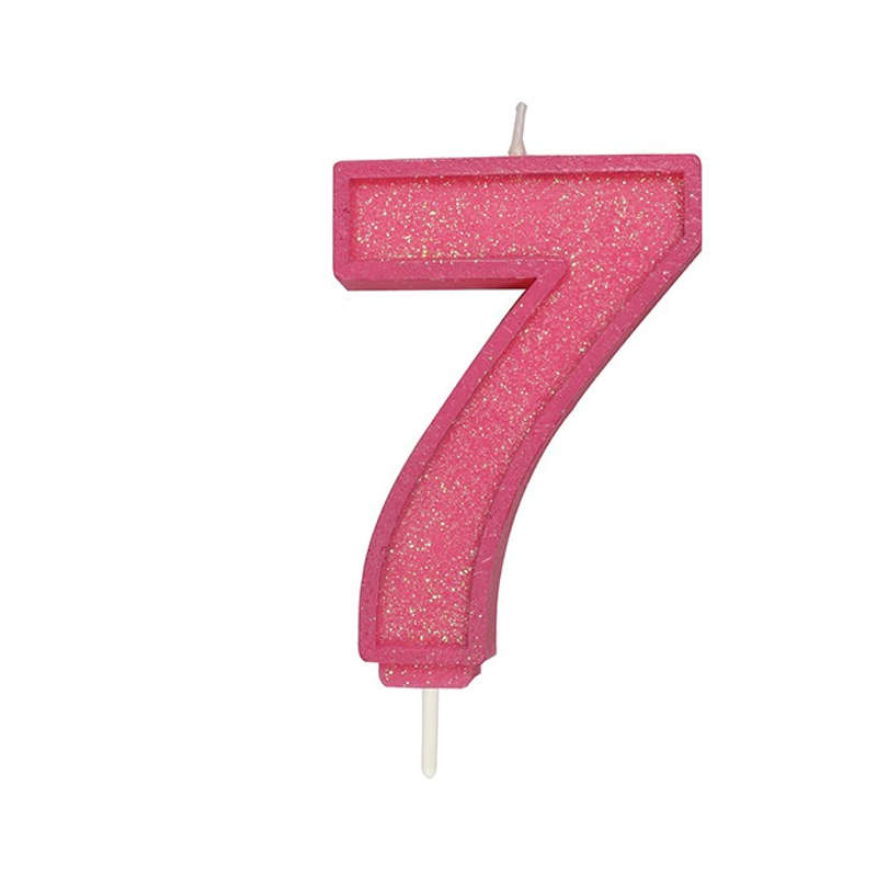 Culpitt Sparkle Numeral Candle - Number 7 - Pink - 70mm - Birthday Cake Candles