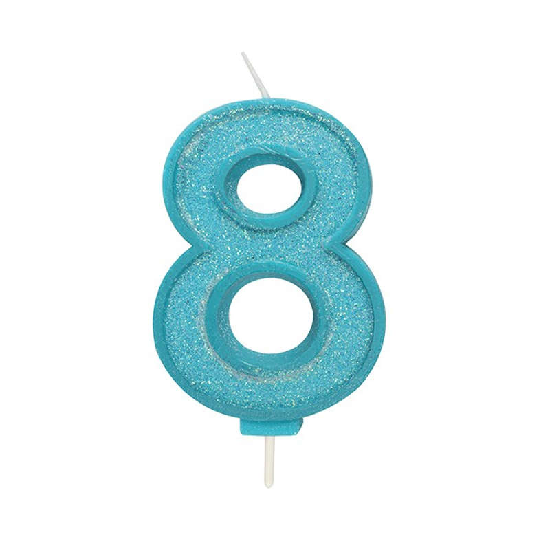 Culpitt Sparkle Numeral Candle - Number 8 - Blue - 70mm - Birthday Cake Candles