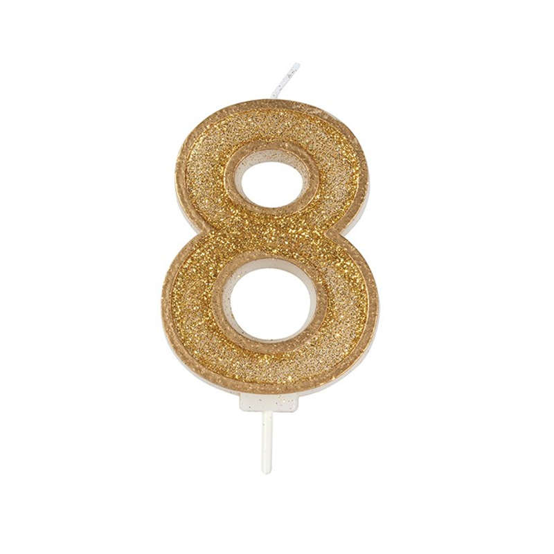 Culpitt Sparkle Numeral Candle - Number 8 - Gold - 70mm - Birthday Cake Candles