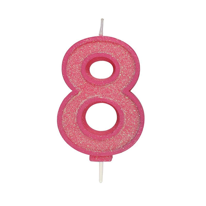 Culpitt Sparkle Numeral Candle - Number 8 - Pink - 70mm - Birthday Cake Candles
