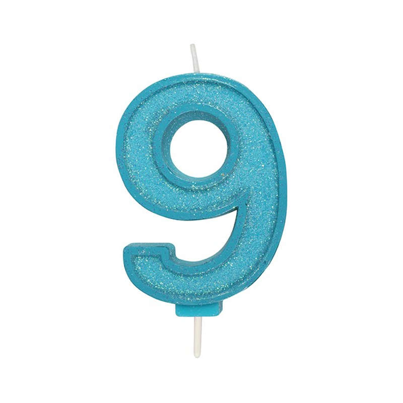 Culpitt Sparkle Numeral Candle - Number 9 - Blue - 70mm - Birthday Cake Candles