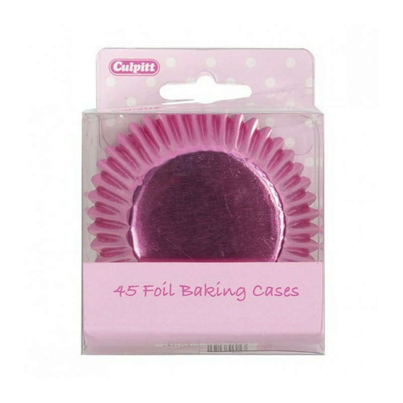 Culpitt 45pk FOIL PINK 50mm Standard Cupcake Cup Cake Muffin Baking Cases