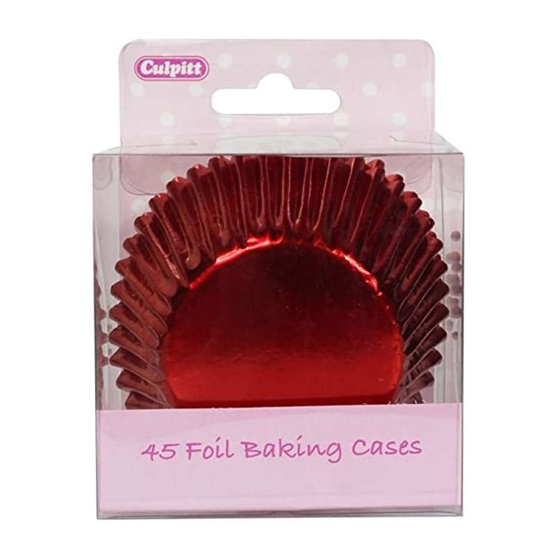 Culpitt 45pk FOIL RED 50mm Standard Cupcake Cup Cake Muffin Baking Cases