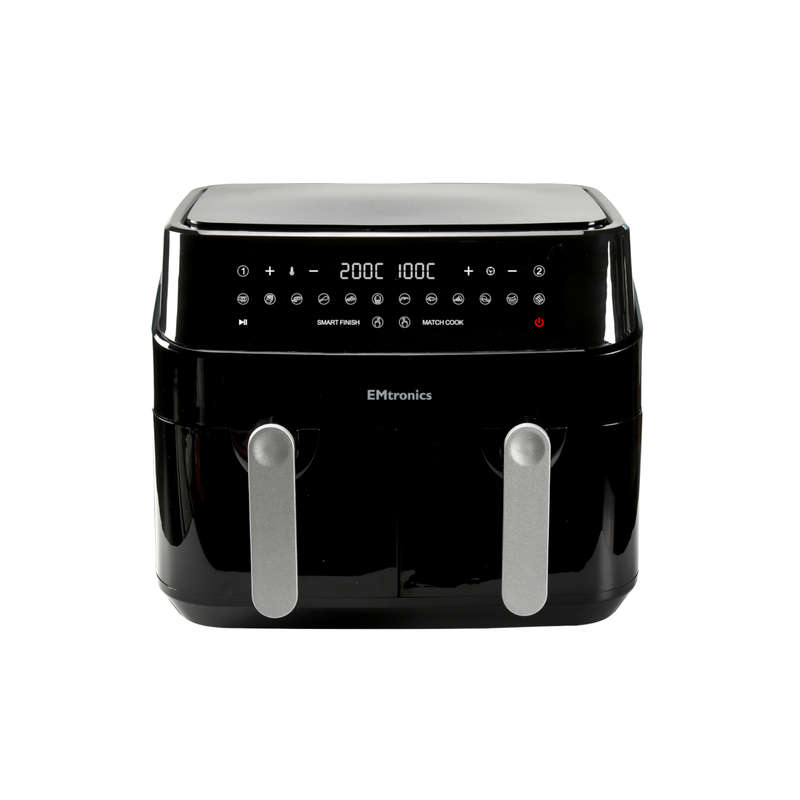 EMtronics EMDAF9LD Digital 9L Double Basket Large AirFryer with Timer-Black Agrade damaged packaging