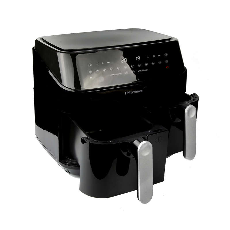 EMtronics EMDAF9LD Digital 9L Double Basket Large Air Fryer with Timer - Black
