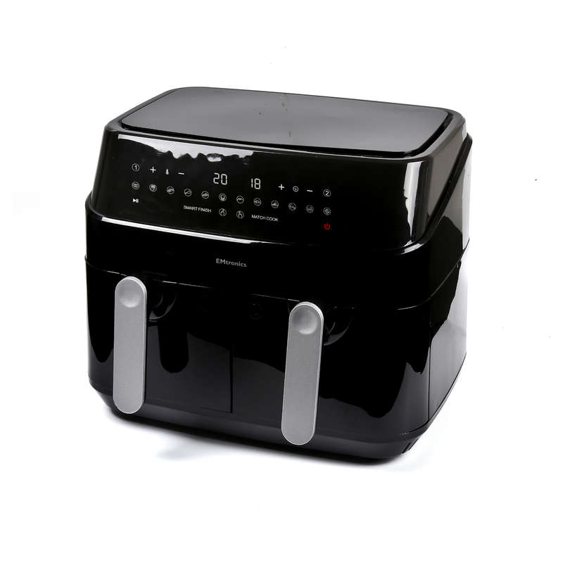 EMtronics EMDAF9LD Digital 9L Double Basket Large Air Fryer with Timer - Black