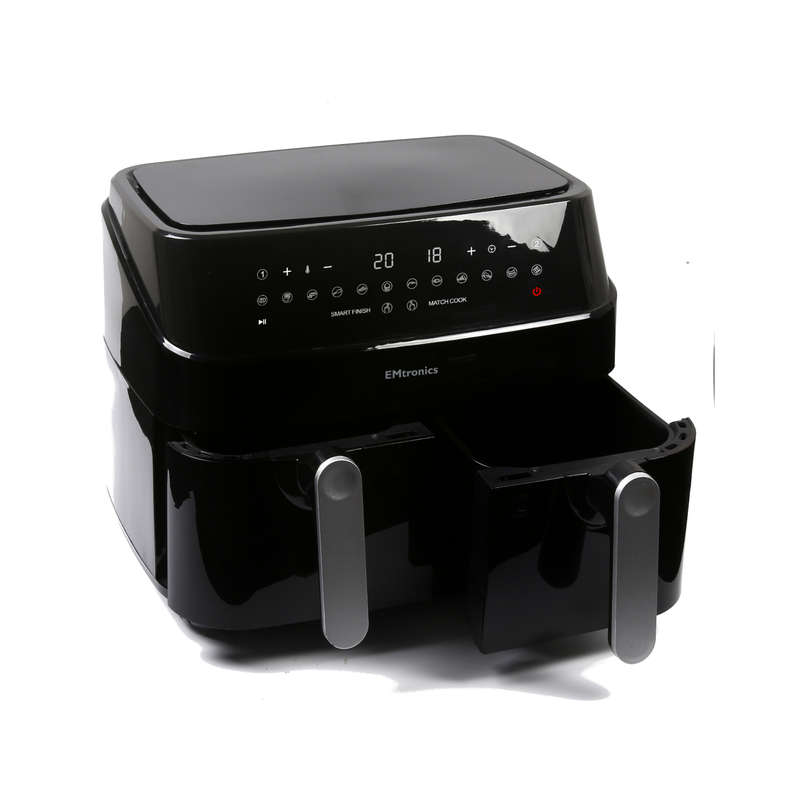 EMtronics EMDAF9LD Digital 9L Double Basket Large Air Fryer with Timer - Black