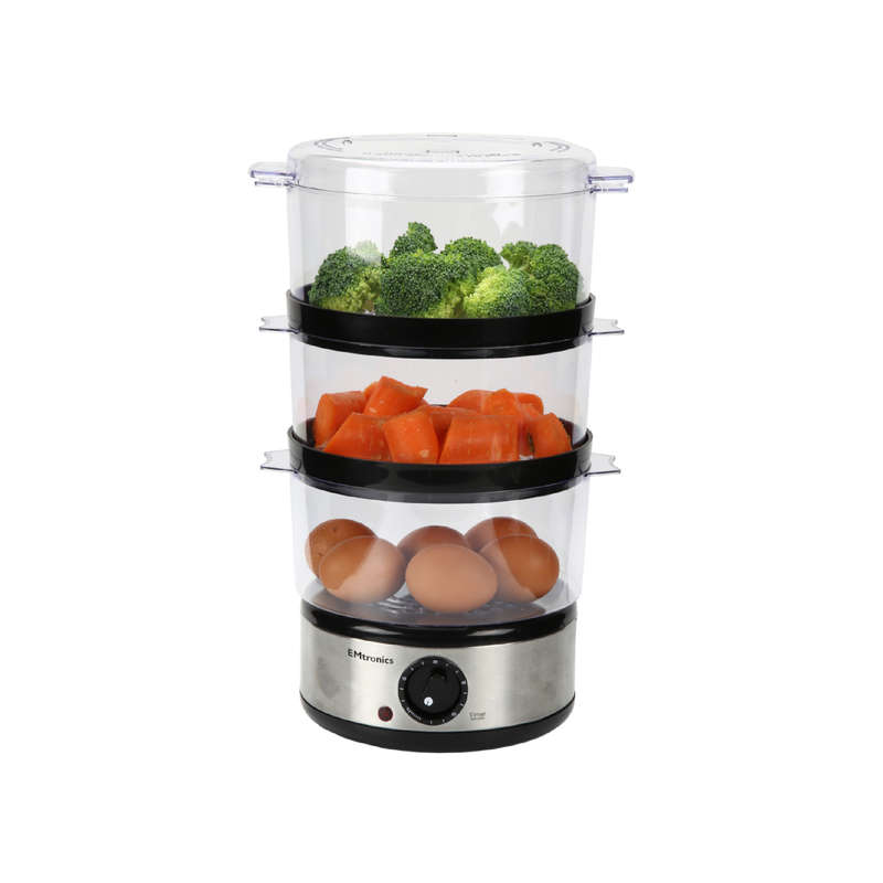 EMtronics 3 Tier Food, Meat, Veg Steamer 6 Litre with Timer For Vegetables