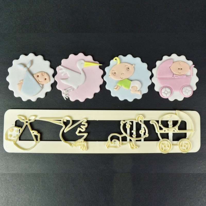 FMM Adorable Baby Icing Cutter Fondant Stork Pushchair Baby Shower Cutting Tool