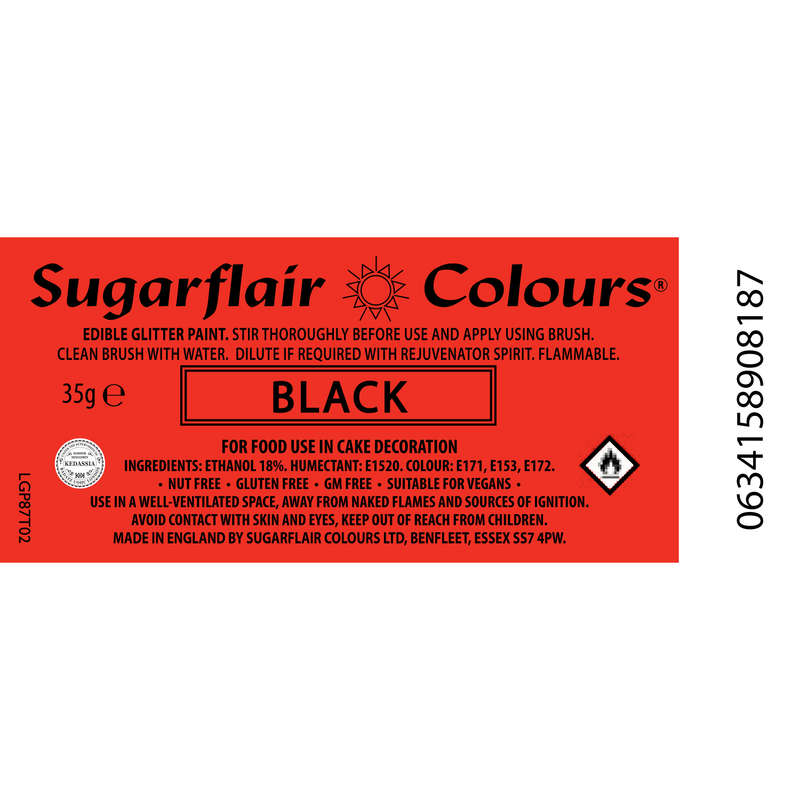 Sugarflair Edible Glitter Paint Icing Cake Decorating & Sugarcraft - Black 35g