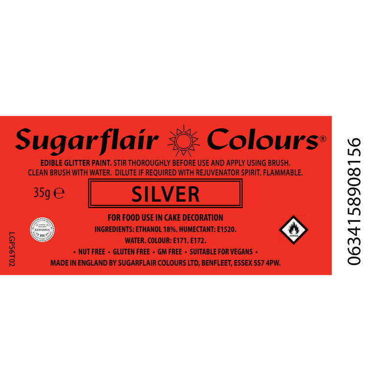 Sugarflair Edible Glitter Paint Icing Cake Decorating & Sugarcraft - Silver 35g