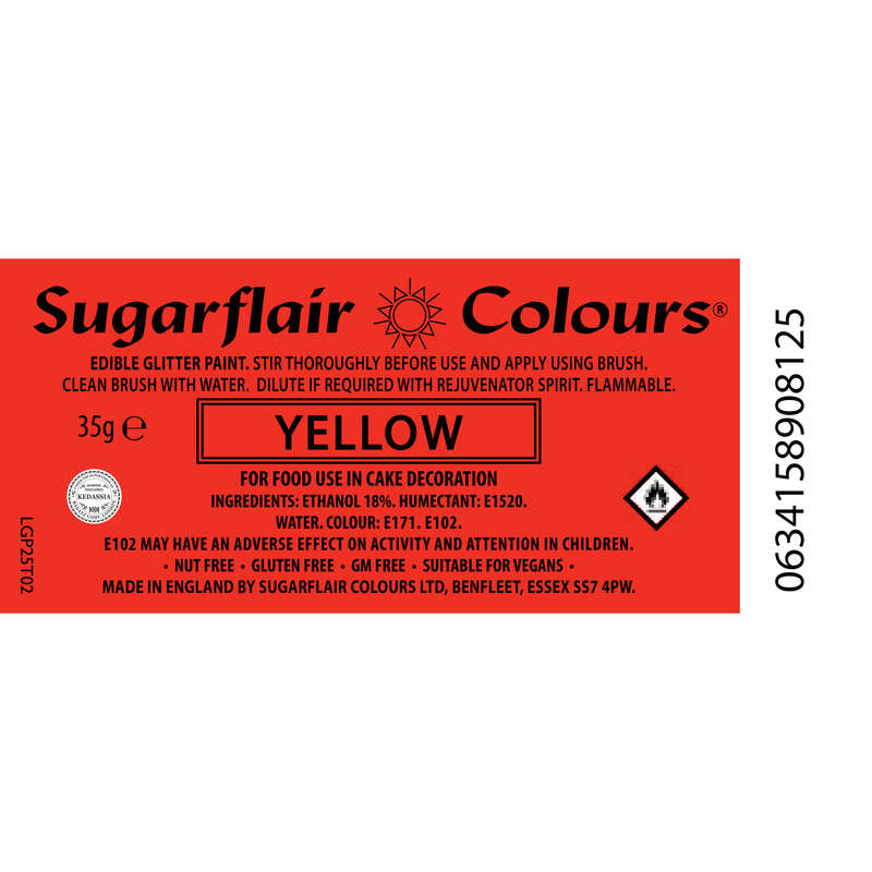 Sugarflair Edible Glitter Paint Icing Cake Decorating & Sugarcraft - Yellow 35g