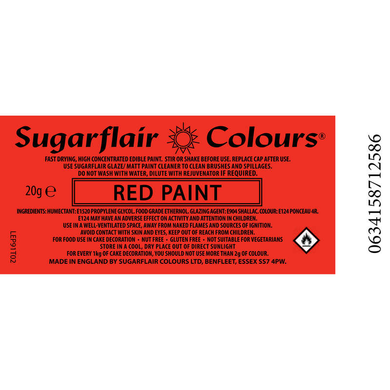 Sugarflair Red Edible Paint Cake Icing Matt Colour for Sugarpaste Decorating