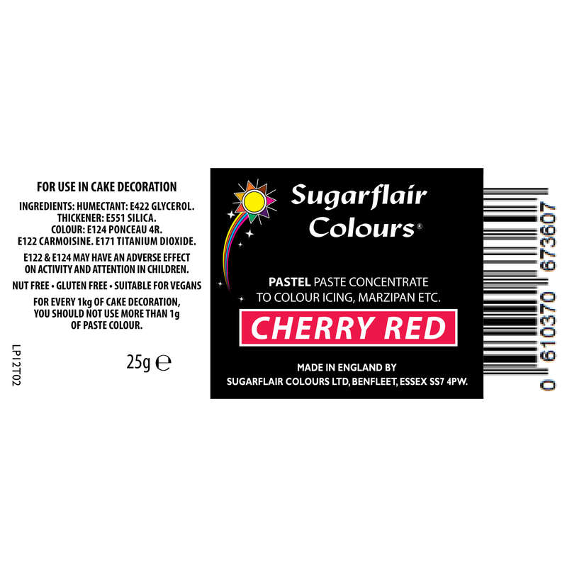 Sugarflair CHERRY RED Pastel Paste Gel Edible Concentrated Food Icing Colouring