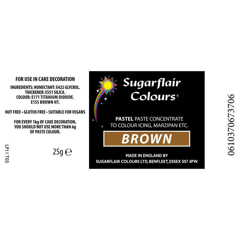 Sugarflair BROWN Pastel Paste Gel Edible Concentrated Food Icing Colouring 25G
