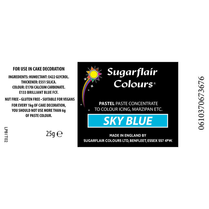 Sugarflair SKY BLUE Pastel Paste Gel Edible Concentrated Food Icing Colouring