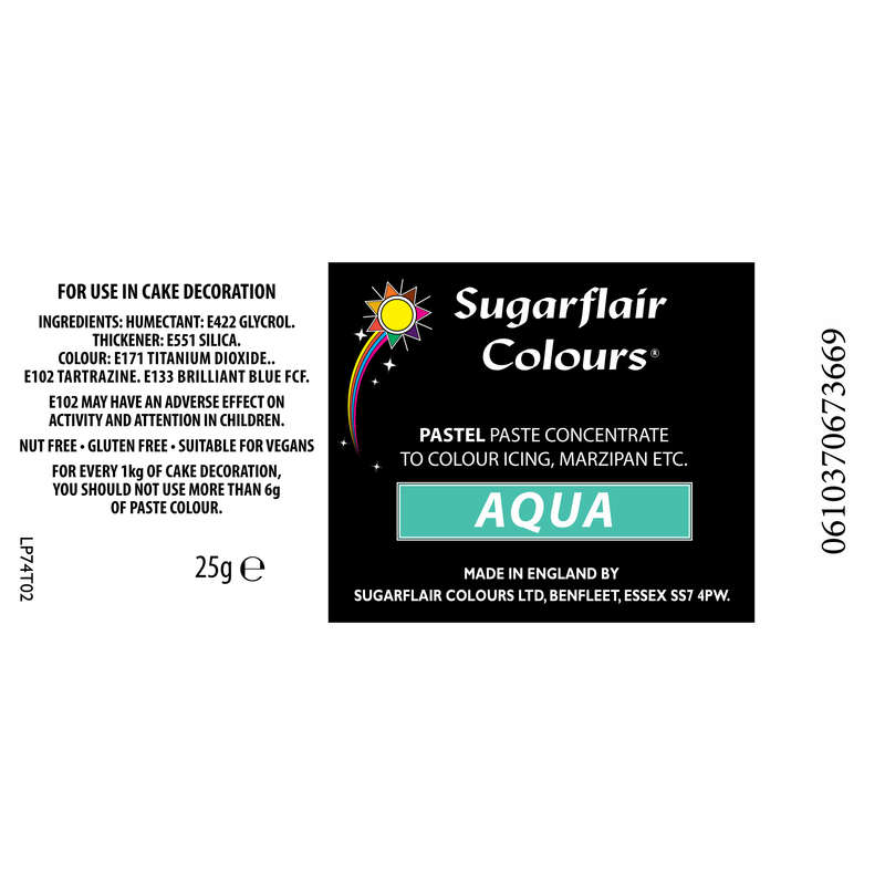 Sugarflair AQUA Blue Pastel Paste Gel Edible Concentrated Food Icing Colouring