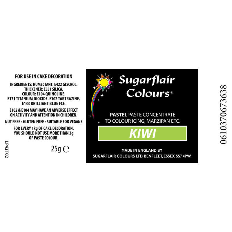 Sugarflair KIWI Green Pastel Paste Gel Edible Food Icing Colouring 25G