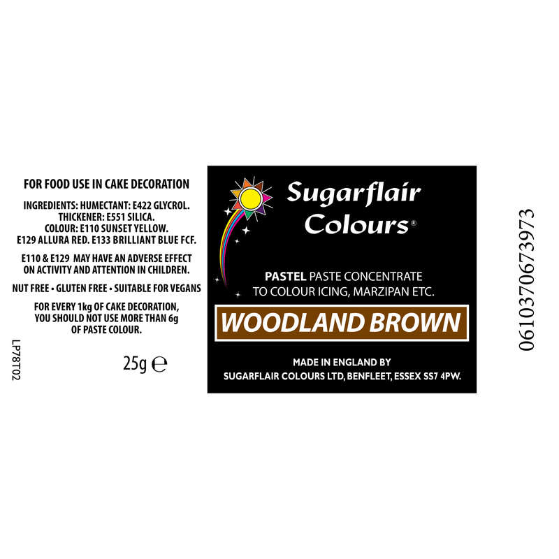 WOODLAND BROWN Sugarflair Pastel Paste Edible Concentrated Food Icing Colouring