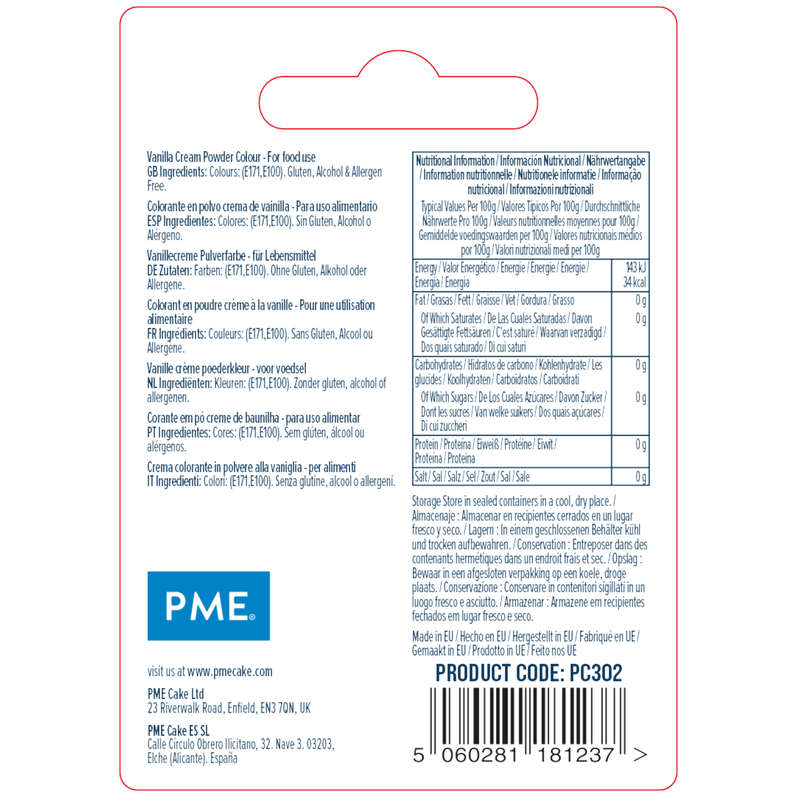 PME 2g VANILLA CREAM Edible Food Powder Dust Lustre Cake Colouring Sugarcraft