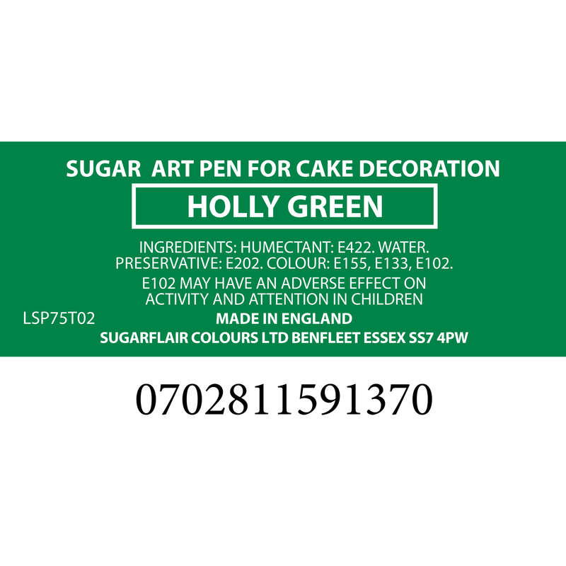 Sugarflair Sugar-Art Colour Pens - Holly Green - Dual Tip Edible Food Colour Pen