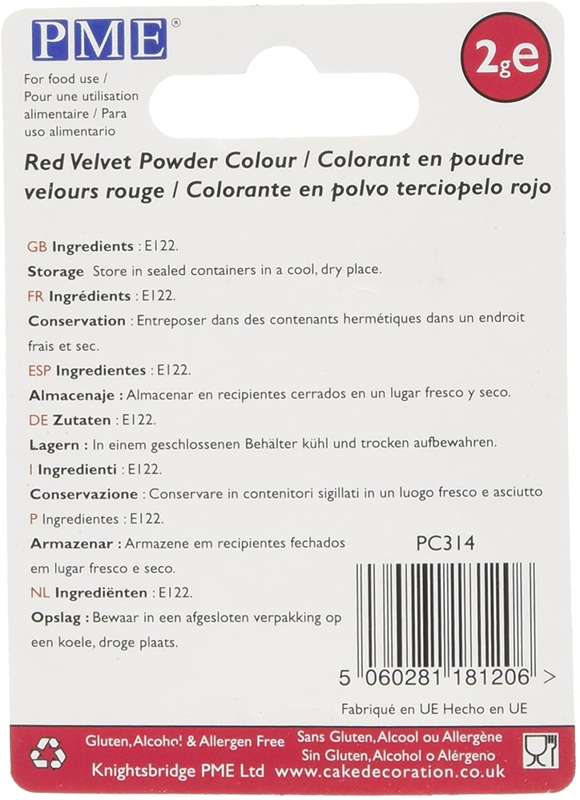 PME 2g RED VELVET Edible Food Powder Dust Lustre Cup Cake Colouring Sugarcraft