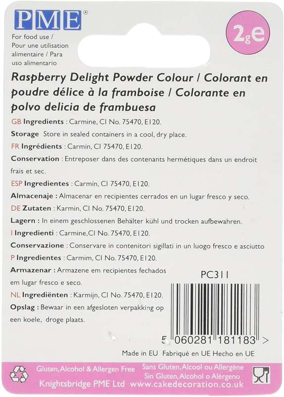 PME 2g Raspberry Delight Edible Powder Dust Lustre Cup Cake Colouring Sugarcraft