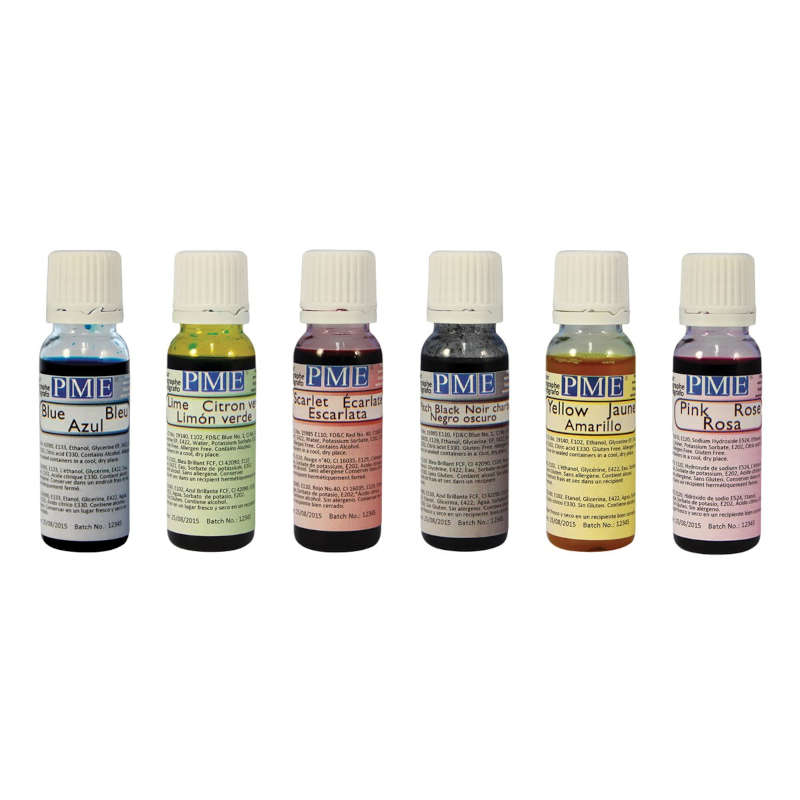 PME Airbrush Colours Set of 6 x 25g Edible Colouring for Cake Decorating