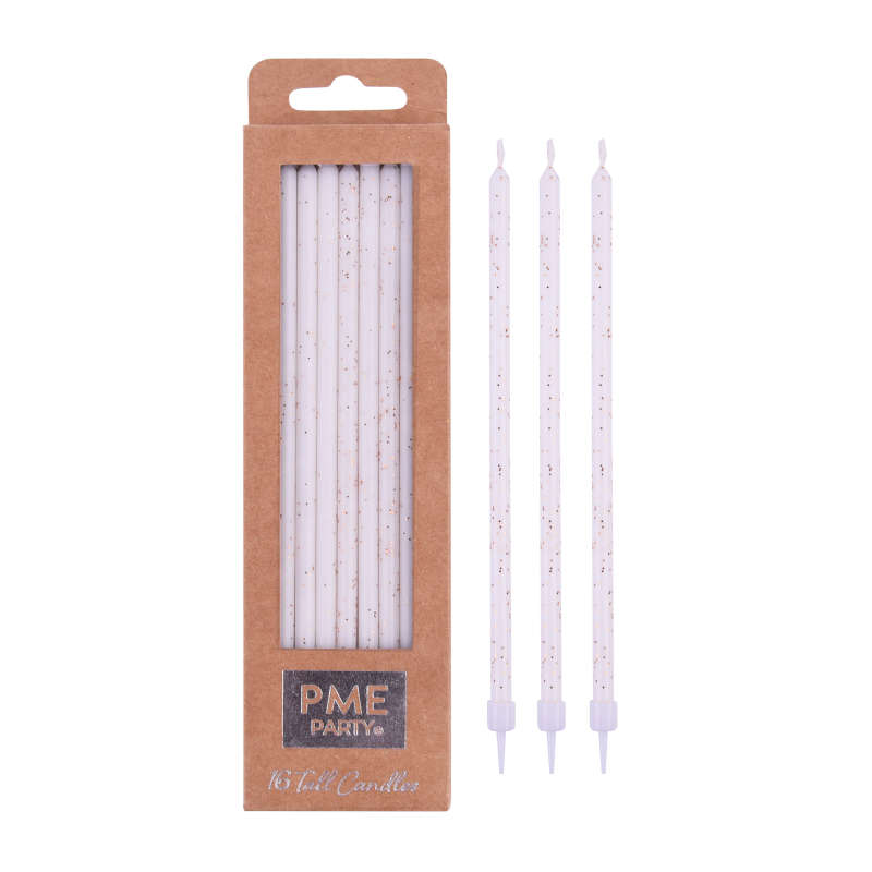 PME Extra Tall Candles Long Thin Sparkly Stylish Birthday Cake Candles - Glitter