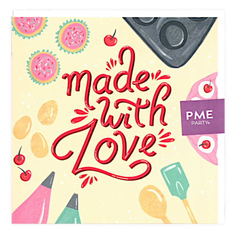 PME Greetings Cards with Envelope for Cakes - Made With Love Beige