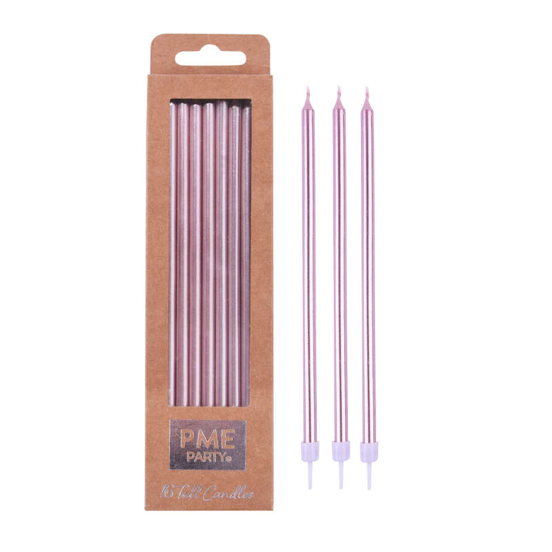 PME Extra Tall Candles Thin Stylish Metallic Brithday Cake Candles - Rose Gold