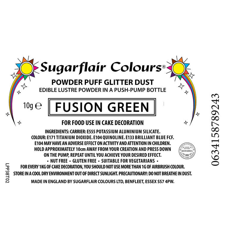 Sugarflair Powder Puff Edible Pump Spray Lustre Dust 10g - Fusion Green