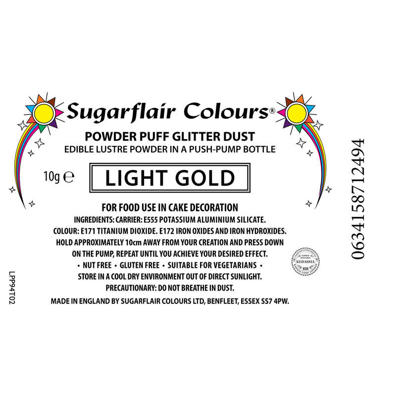 Sugarflair Powder Puff Edible Pump Spray Lustre Dust 10g - Light Gold