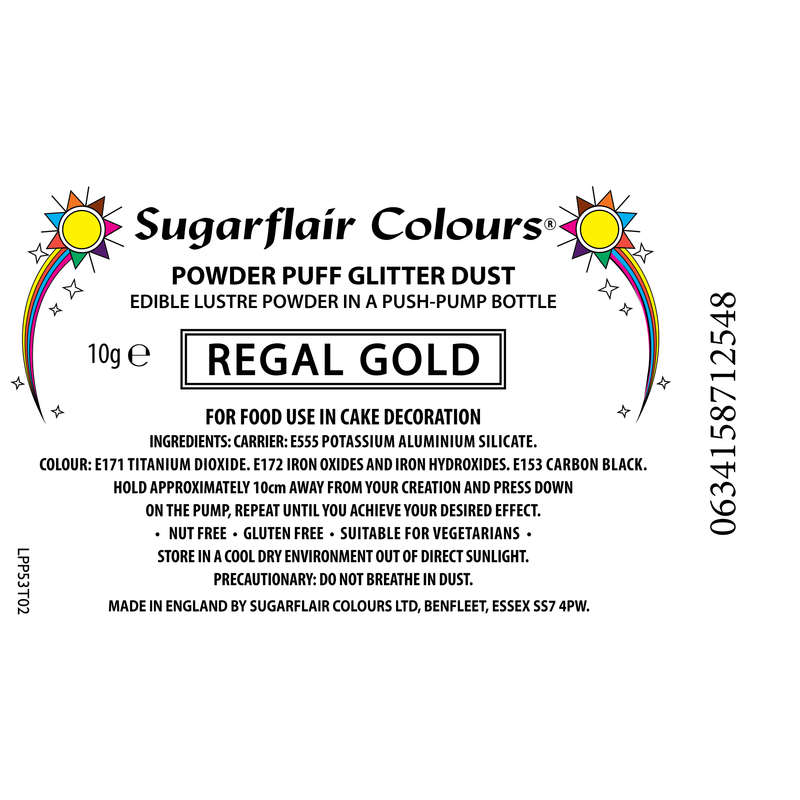 Sugarflair Powder Puff Edible Pump Spray Lustre Dust 10g - Real Gold