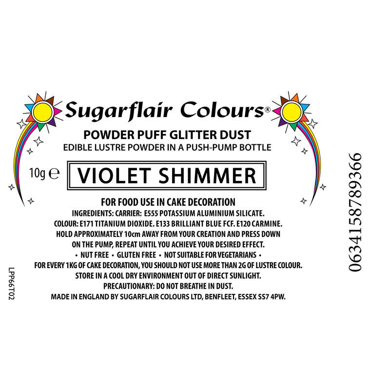 Sugarflair Powder Puff Edible Pump Spray Lustre Dust 10g - Violet Shimmer