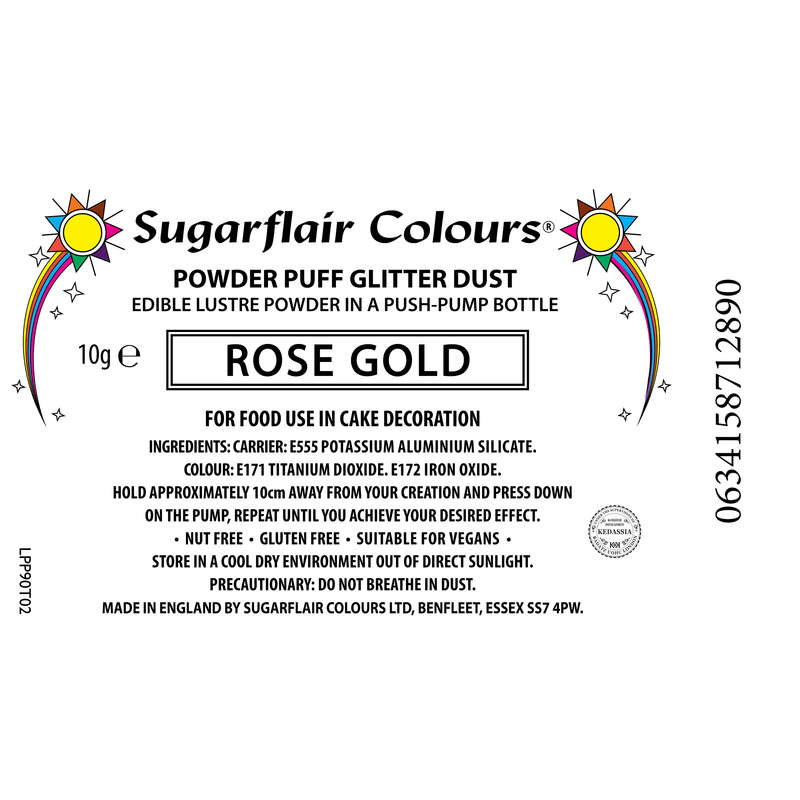 Sugarflair Powder Puff Edible Pump Spray Lustre Dust 10g - Rose Gold
