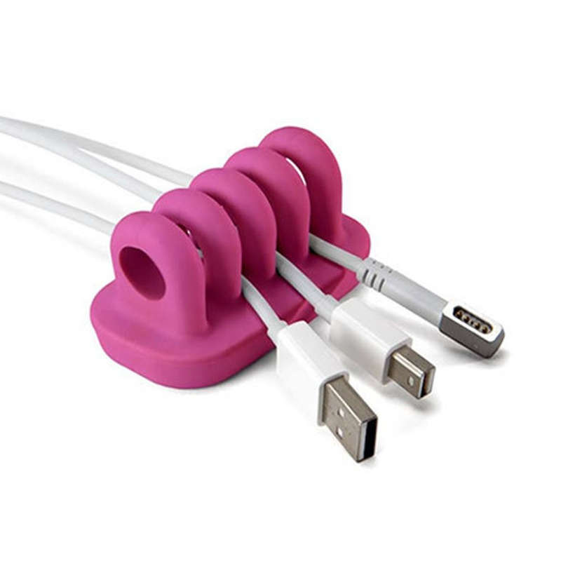 Quirky Cordies Table Cable Tidy Organiser Management System 5 Rubber Grips Pink