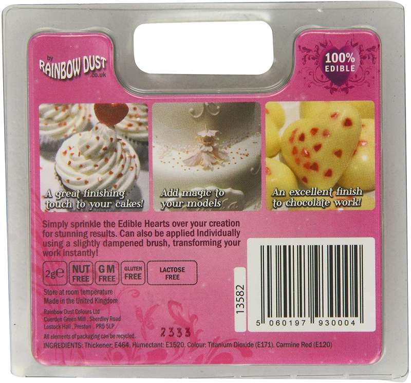Rainbow Dust 100% Edible Metallic Cake Decorating Shapes Pink Hearts Sprinkles
