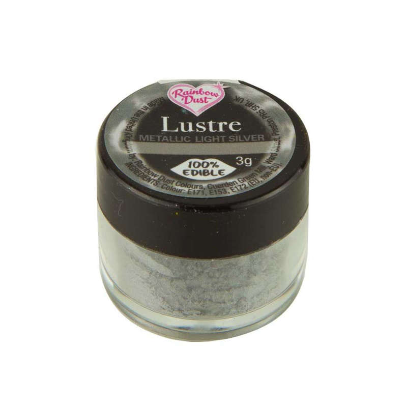 Rainbow Dust Lustre METALLIC LIGHT SILVER Edible Shimmer Powder Cake Decorating