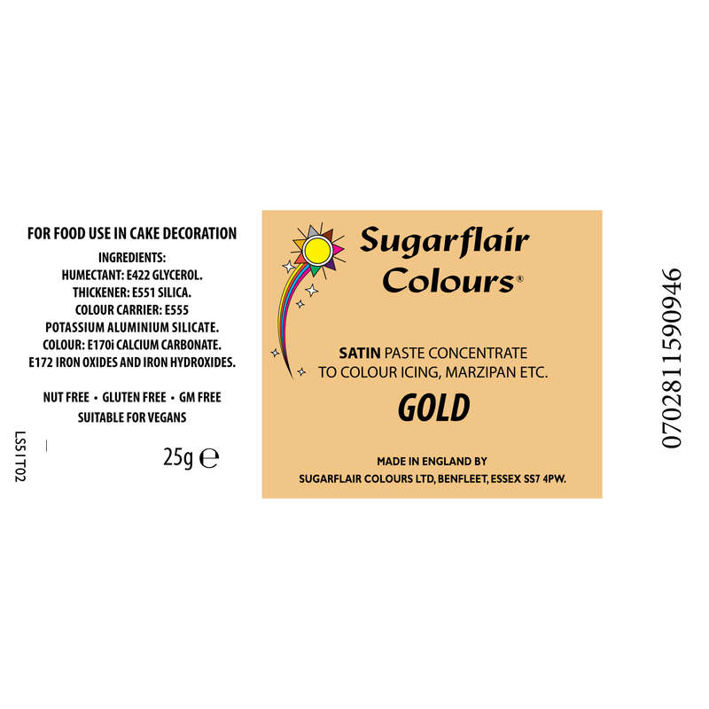 Sugarflair Satin Paste Concentrated Edible Food Colouring Gel Paste - Gold